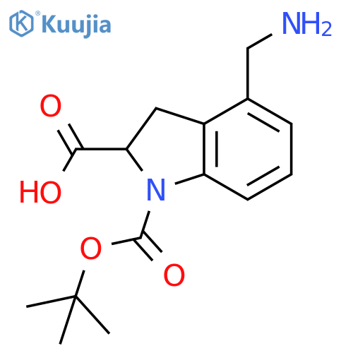 4-(aminomethyl)-1-(tert-butoxy)carbonyl-2,3-dihydro-1H-indole-2-carboxylic acid structure
