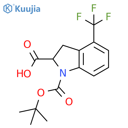1-(tert-butoxy)carbonyl-4-(trifluoromethyl)-2,3-dihydro-1H-indole-2-carboxylic acid structure