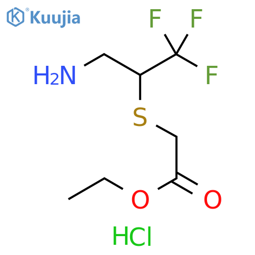 ethyl 2-(3-amino-1,1,1-trifluoropropan-2-yl)sulfanylacetate hydrochloride structure