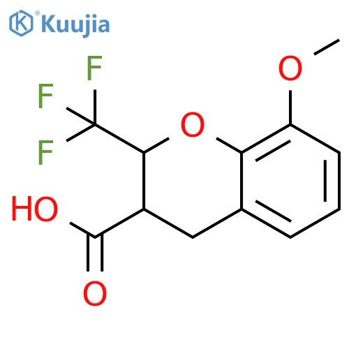 8-methoxy-2-(trifluoromethyl)-3,4-dihydro-2H-1-benzopyran-3-carboxylic acid structure