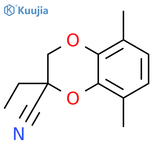 2-ethyl-5,8-dimethyl-2,3-dihydro-1,4-benzodioxine-2-carbonitrile structure