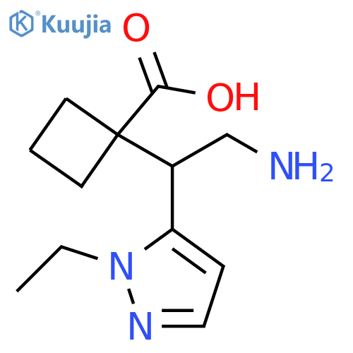 1-2-amino-1-(1-ethyl-1H-pyrazol-5-yl)ethylcyclobutane-1-carboxylic acid structure
