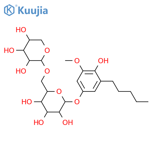 b-D-Glucopyranoside,4-hydroxy-3-methoxy-5-pentylphenyl 6-O-a-L-arabinopyranosyl- structure