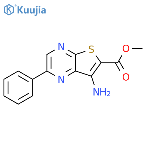 Thieno[2,3-b]pyrazine-6-carboxylic acid, 7-amino-2-phenyl-, methylester structure