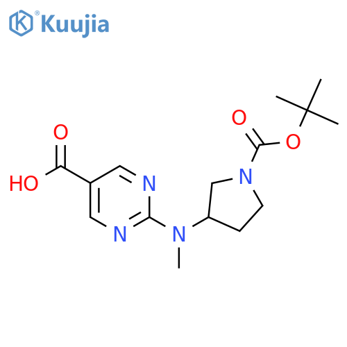 2-({1-[(Tert-butoxy)carbonyl]pyrrolidin-3-yl}(methyl)amino)pyrimidine-5-carboxylic acid structure