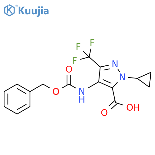 1H-Pyrazole-5-carboxylic acid, 1-cyclopropyl-4-[[(phenylmethoxy)carbonyl]amino]-3-(trifluoromethyl)- structure