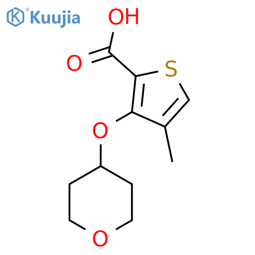 4-methyl-3-((tetrahydro-2H-pyran-4-yl)oxy)thiophene-2-carboxylic acid structure