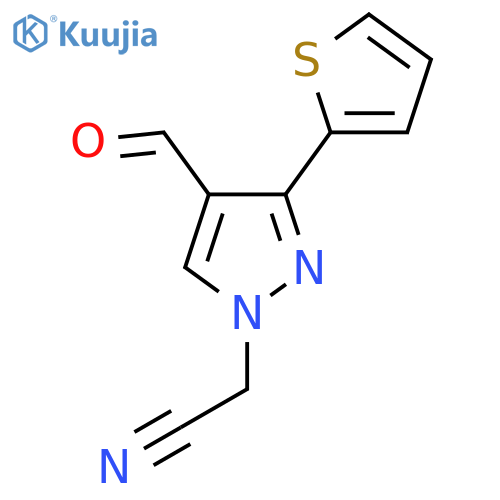 2-(4-formyl-3-(thiophen-2-yl)-1H-pyrazol-1-yl)acetonitrile structure