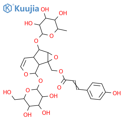 β-D-Glucopyranoside, (1aS,1bS,2S,5aR,6S,6aS)-6-[(6-deoxy-α-L-mannopyranosyl)oxy]-1a,1b,2,5a,6,6a-hexahydro-1a-[[[(2E)-3-(4-hydroxyphenyl)-1-oxo-2-propen-1-yl]oxy]methyl]oxireno[4,5]cyclopenta[1,2-c]pyran-2-yl structure