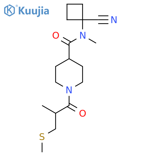 N-(1-cyanocyclobutyl)-N-methyl-1-[2-methyl-3-(methylsulfanyl)propanoyl]piperidine-4-carboxamide structure