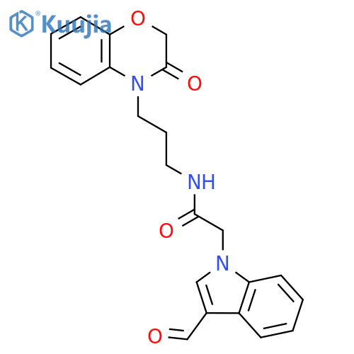 2-(3-formyl-1H-indol-1-yl)-N-[3-(3-oxo-3,4-dihydro-2H-1,4-benzoxazin-4-yl)propyl]acetamide structure