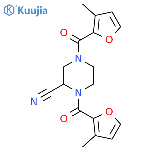 1,4-Bis(3-methylfuran-2-carbonyl)piperazine-2-carbonitrile structure