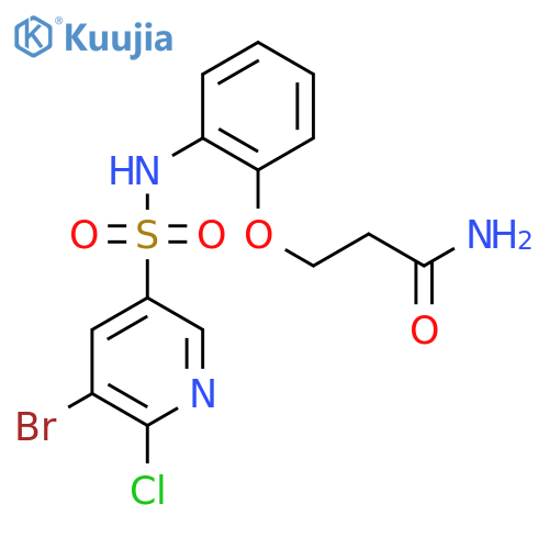 3-[2-(5-Bromo-6-chloropyridine-3-sulfonamido)phenoxy]propanamide structure