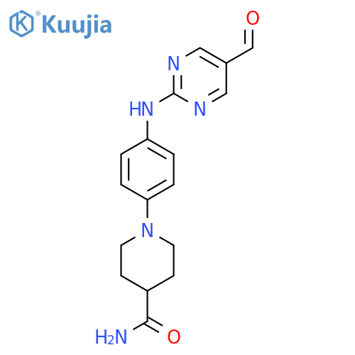 1-{4-[(5-Formylpyrimidin-2-yl)amino]phenyl}piperidine-4-carboxamide structure
