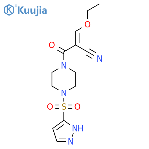 3-ethoxy-2-[4-(1H-pyrazole-3-sulfonyl)piperazine-1-carbonyl]prop-2-enenitrile structure