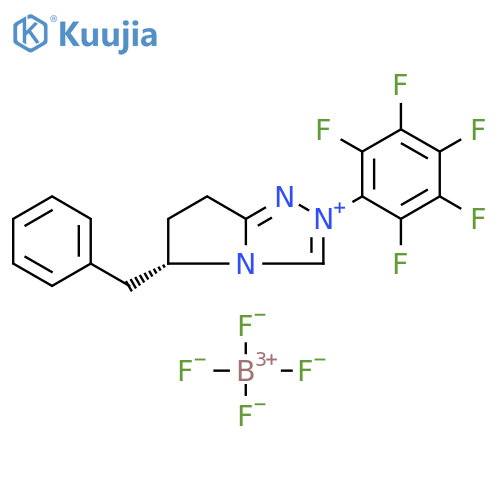 (S)-5-Benzyl-2-(perfluorophenyl)-6,7-dihydro-5H-pyrrolo[2,1-c][1,2,4]triazol-2-ium tetrafluoroborate structure