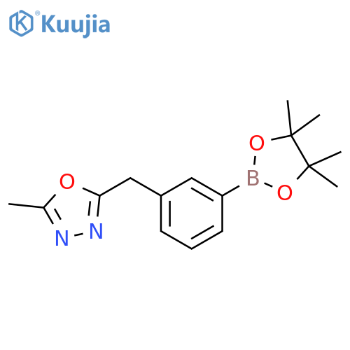 2-methyl-5-{[3-(tetramethyl-1,3,2-dioxaborolan-2-yl)phenyl]methyl}-1,3,4-oxadiazole structure