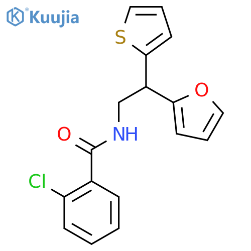 2-chloro-N-[2-(furan-2-yl)-2-(thiophen-2-yl)ethyl]benzamide structure