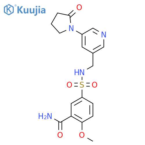 2-Methoxy-5-({[5-(2-oxopyrrolidin-1-yl)pyridin-3-yl]methyl}sulfamoyl)benzamide structure