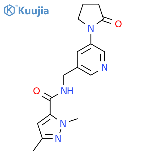 1,3-dimethyl-N-{[5-(2-oxopyrrolidin-1-yl)pyridin-3-yl]methyl}-1H-pyrazole-5-carboxamide structure