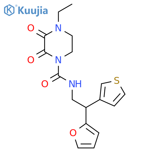 4-ethyl-N-2-(furan-2-yl)-2-(thiophen-3-yl)ethyl-2,3-dioxopiperazine-1-carboxamide structure