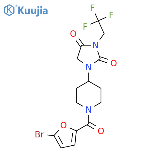 1-1-(5-bromofuran-2-carbonyl)piperidin-4-yl-3-(2,2,2-trifluoroethyl)imidazolidine-2,4-dione structure