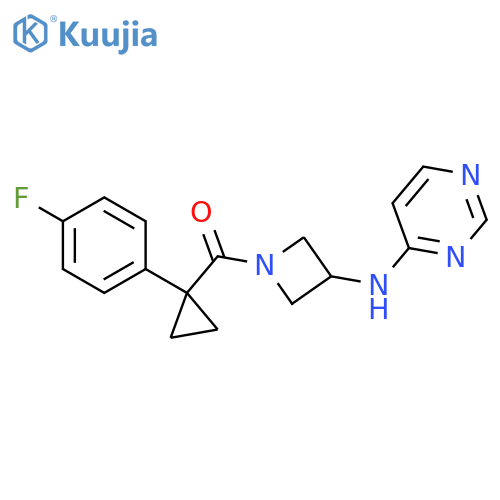 N-{1-1-(4-fluorophenyl)cyclopropanecarbonylazetidin-3-yl}pyrimidin-4-amine structure