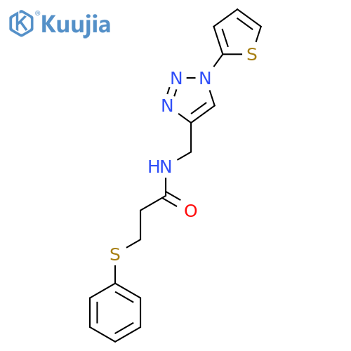 3-(phenylsulfanyl)-N-{[1-(thiophen-2-yl)-1H-1,2,3-triazol-4-yl]methyl}propanamide structure