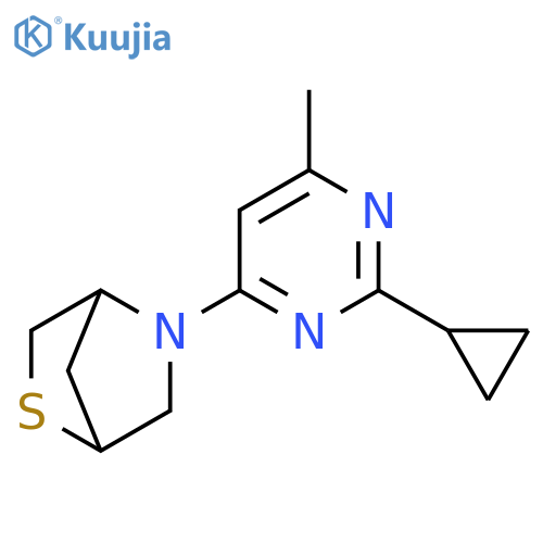 5-(2-cyclopropyl-6-methylpyrimidin-4-yl)-2-thia-5-azabicyclo[2.2.1]heptane structure