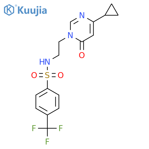 N-2-(4-cyclopropyl-6-oxo-1,6-dihydropyrimidin-1-yl)ethyl-4-(trifluoromethyl)benzene-1-sulfonamide structure