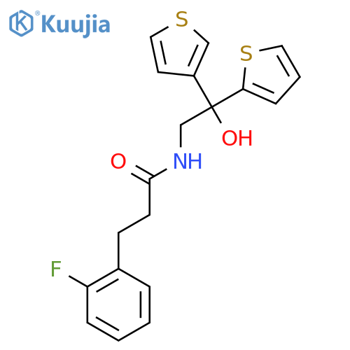 3-(2-fluorophenyl)-N-2-hydroxy-2-(thiophen-2-yl)-2-(thiophen-3-yl)ethylpropanamide structure