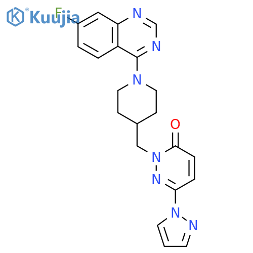 2-{[1-(7-fluoroquinazolin-4-yl)piperidin-4-yl]methyl}-6-(1H-pyrazol-1-yl)-2,3-dihydropyridazin-3-one structure