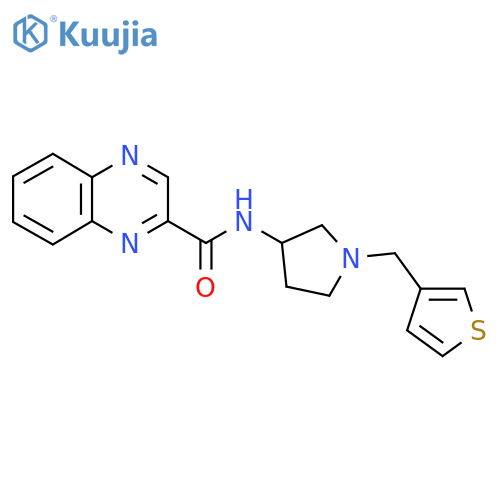 N-{1-[(thiophen-3-yl)methyl]pyrrolidin-3-yl}quinoxaline-2-carboxamide structure