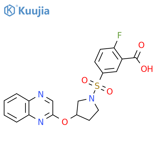 2-Fluoro-5-{[3-(quinoxalin-2-yloxy)pyrrolidin-1-yl]sulfonyl}benzoic acid structure