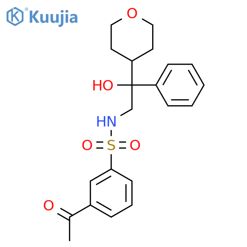 3-acetyl-N-2-hydroxy-2-(oxan-4-yl)-2-phenylethylbenzene-1-sulfonamide structure