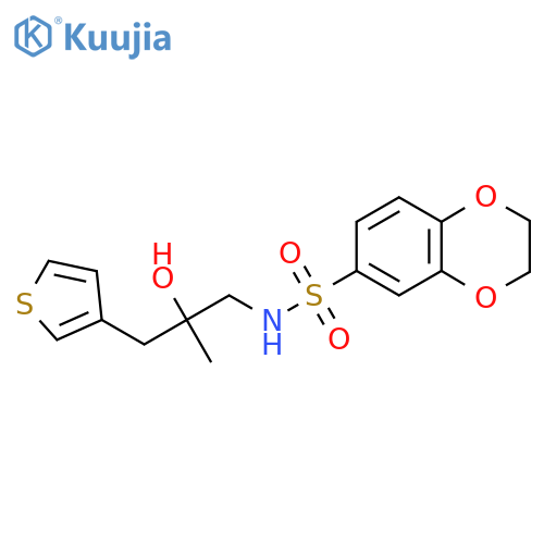 N-{2-hydroxy-2-[(thiophen-3-yl)methyl]propyl}-2,3-dihydro-1,4-benzodioxine-6-sulfonamide structure