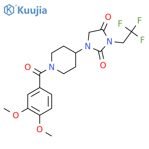 1-1-(3,4-dimethoxybenzoyl)piperidin-4-yl-3-(2,2,2-trifluoroethyl)imidazolidine-2,4-dione structure