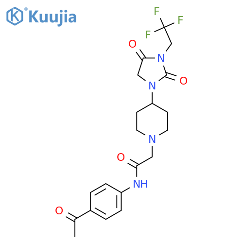 N-(4-acetylphenyl)-2-{4-2,4-dioxo-3-(2,2,2-trifluoroethyl)imidazolidin-1-ylpiperidin-1-yl}acetamide structure