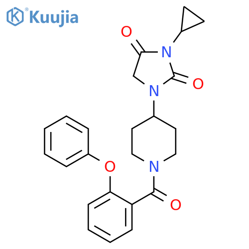 3-cyclopropyl-1-1-(2-phenoxybenzoyl)piperidin-4-ylimidazolidine-2,4-dione structure