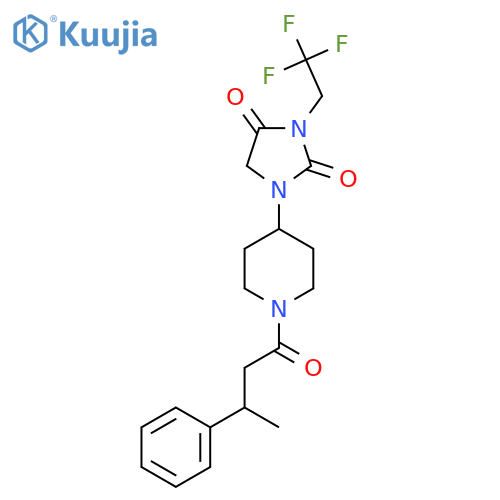 1-1-(3-phenylbutanoyl)piperidin-4-yl-3-(2,2,2-trifluoroethyl)imidazolidine-2,4-dione structure