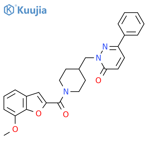 2-{1-(7-methoxy-1-benzofuran-2-carbonyl)piperidin-4-ylmethyl}-6-phenyl-2,3-dihydropyridazin-3-one structure