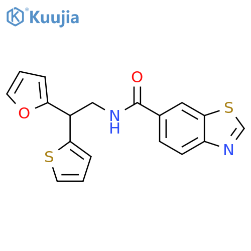 N-2-(furan-2-yl)-2-(thiophen-2-yl)ethyl-1,3-benzothiazole-6-carboxamide structure