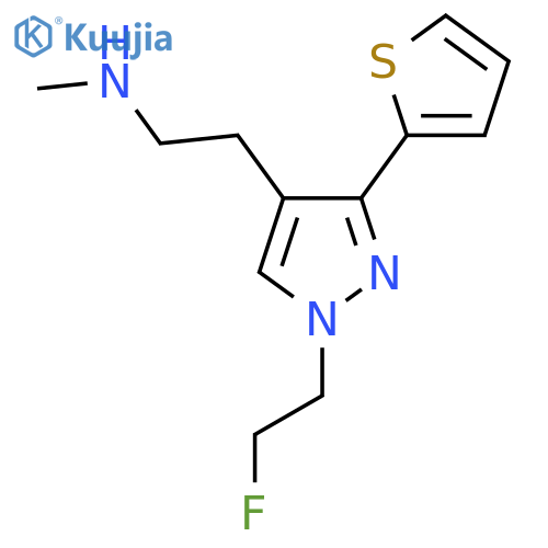 2-(1-(2-fluoroethyl)-3-(thiophen-2-yl)-1H-pyrazol-4-yl)-N-methylethan-1-amine structure