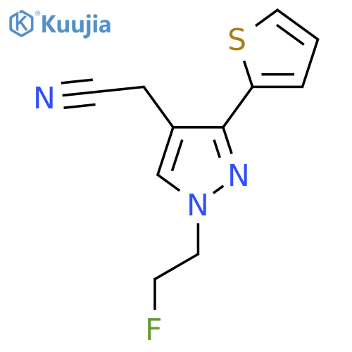 2-(1-(2-fluoroethyl)-3-(thiophen-2-yl)-1H-pyrazol-4-yl)acetonitrile structure