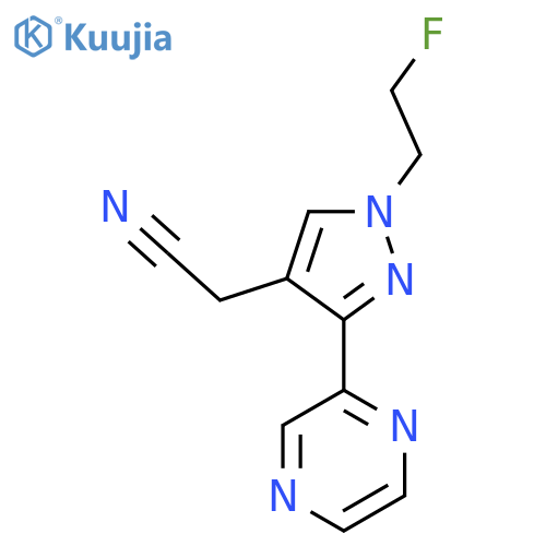 2-(1-(2-fluoroethyl)-3-(pyrazin-2-yl)-1H-pyrazol-4-yl)acetonitrile structure