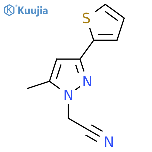 2-(5-methyl-3-(thiophen-2-yl)-1H-pyrazol-1-yl)acetonitrile structure