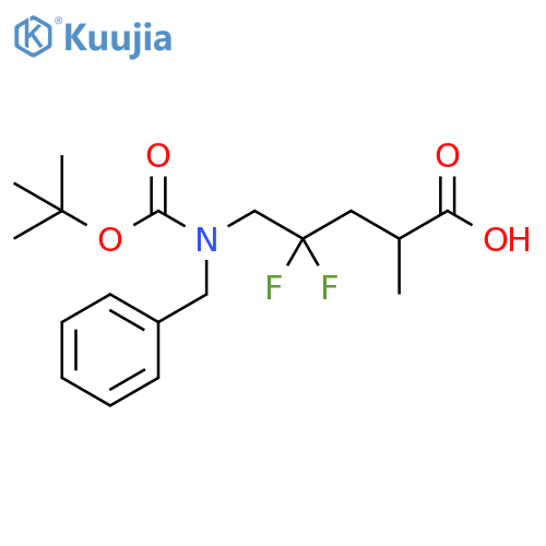 5-(benzyl(tert-butoxycarbonyl)amino)-4,4-difluoro-2-methylpentanoic acid structure