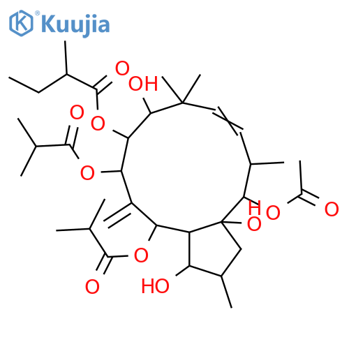 6(17),11-Jatrophadiene-3,5,7,8,9,14,15-heptol; (3β,5α,7β,8α,9α,11E,14β,15β)-form, 5,7-Bis-O-(2-methylpropanoyl), 8-O-(2-methylbutanoyl), 14-Ac structure
