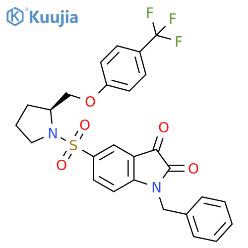 (S)-1-benzyl-5-(1-[2-(phenoxy-p-trifluoromethyl)-pyrrolidynyl]-sulfonyl)-isatin structure