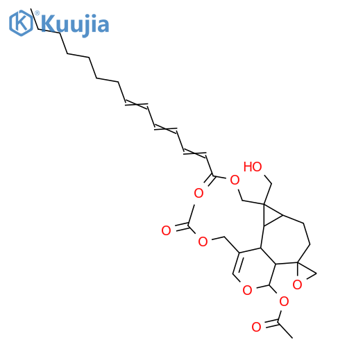 2,3-Seco-3,10(14)-aromadendradiene-2,12,13,15-tetrol; 2α-form, 10β,14-Epoxide, 13-O-(2E,4E,8Z-tetradecatrienoyl), 2,15-di-Ac structure